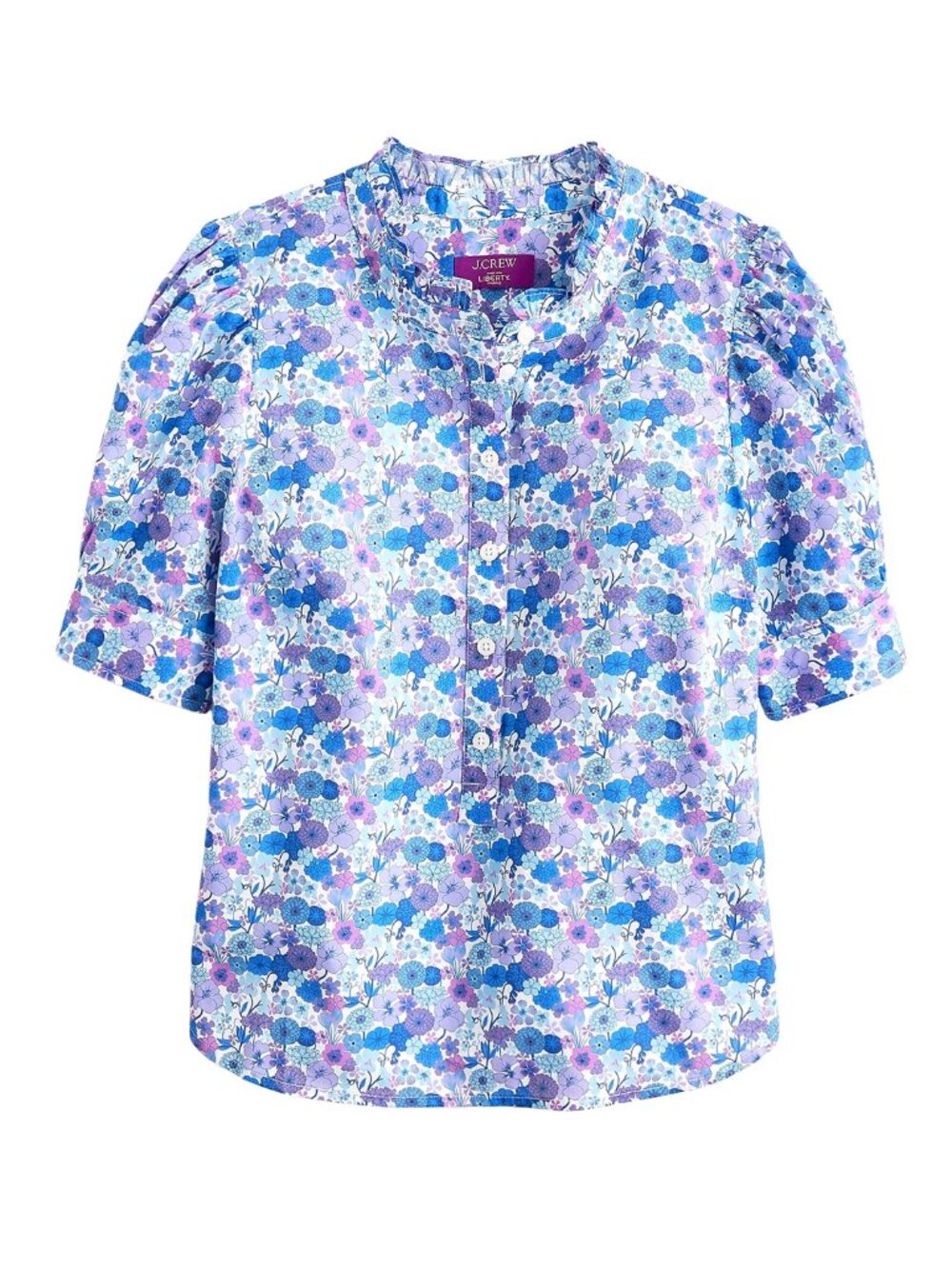 J. Crew Liberty Puff-Sleeve Button-Front Shirt in Arrow Floral Fabric XXL
